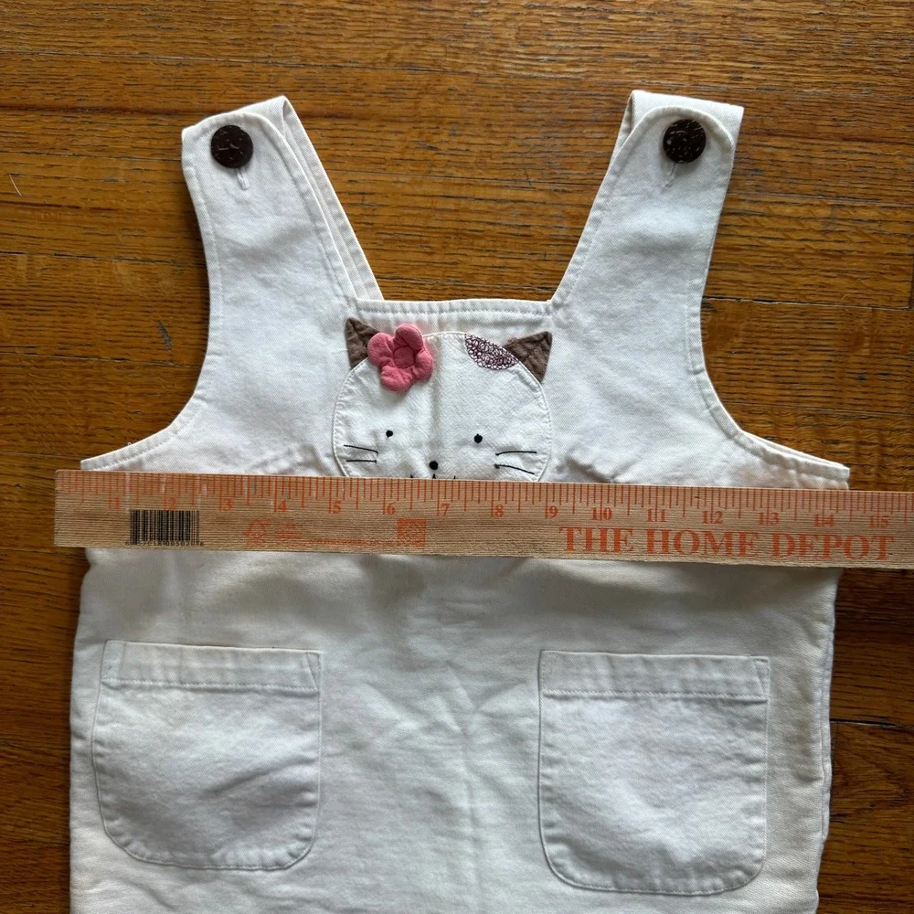 Hikosen Cara Kids White Cat Applique Overall‎ Dress Size 100